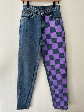 High-Waist Straight Calvin Klein Checkerboard Jeans Size 8 Retro Grunge Cotton